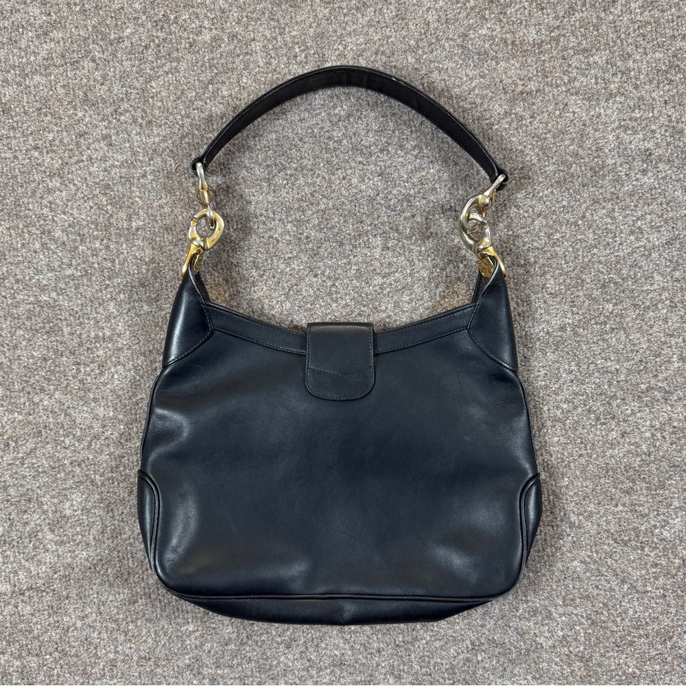 Vintage 80s Celine Black Smooth Leather Hobo Shoulder Bag Gold-Toned Hardware - Picture 7 of 16